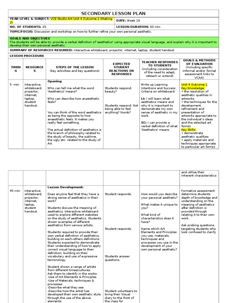 VCE Studio Art: Personal Aesthetic Workshop | PDF | Aesthetics | Pedagogy