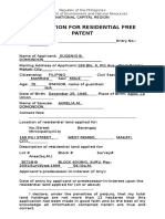 Application For Residential Free Patent