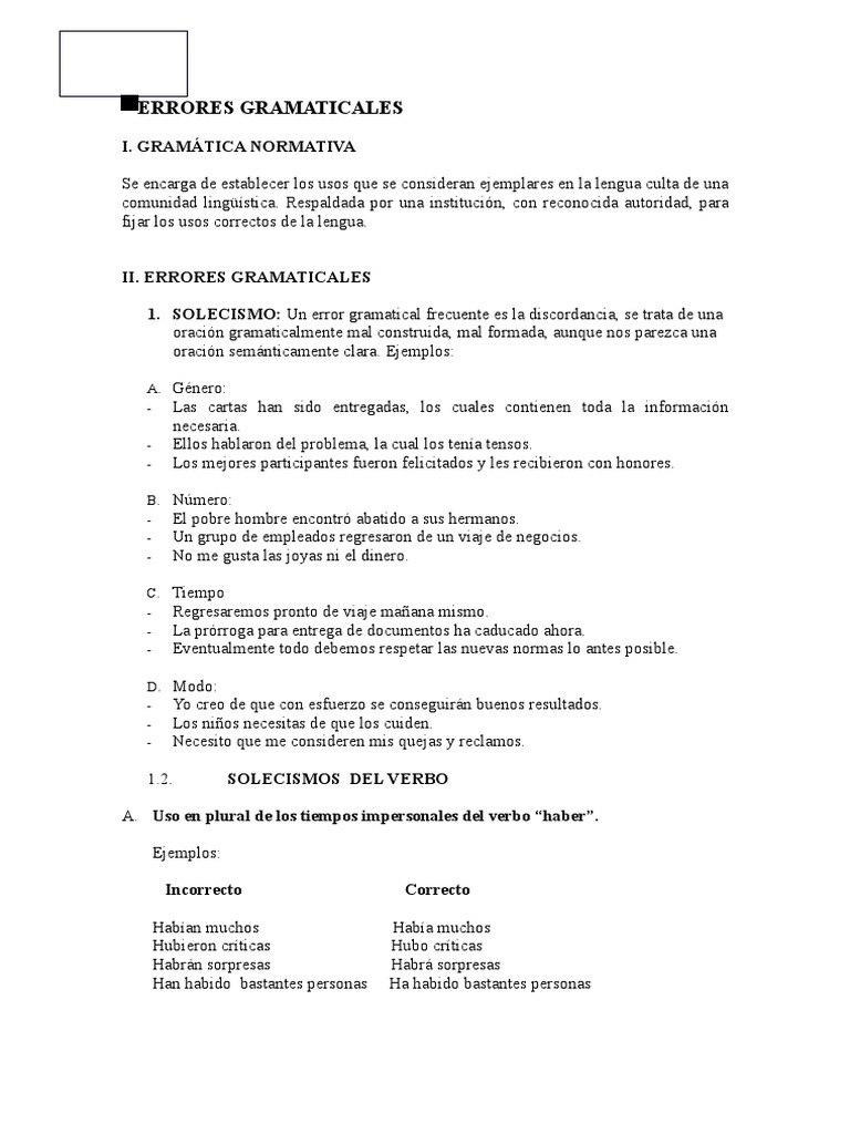 Errores gramaticales comunes en español | PDF | Objeto (gramática) | Verbo