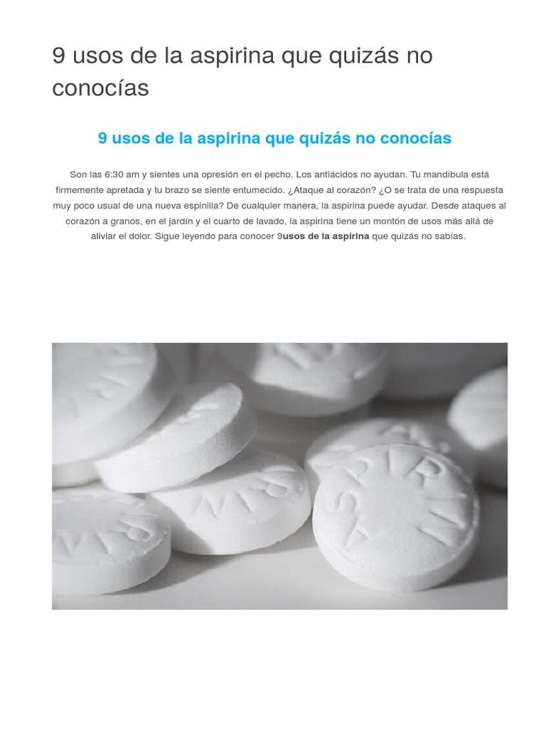 9 Usos de La Aspirina Aspirin Myocardial Infarction