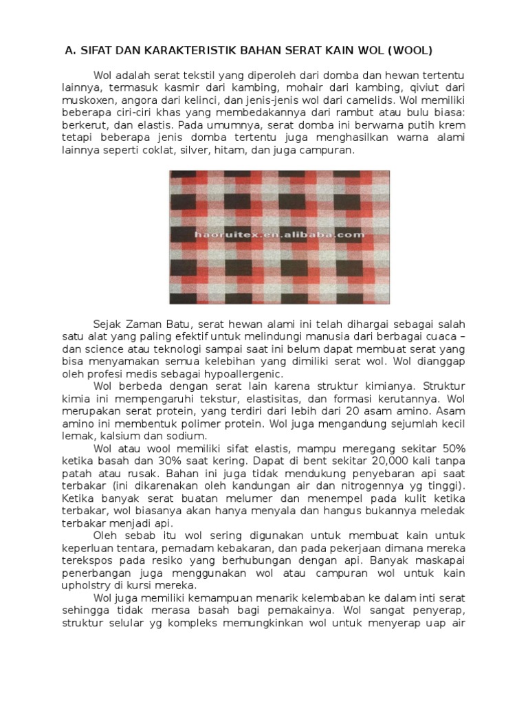 Sifat Dan Karakteristik Bahan Serat Kain Wol Pdf