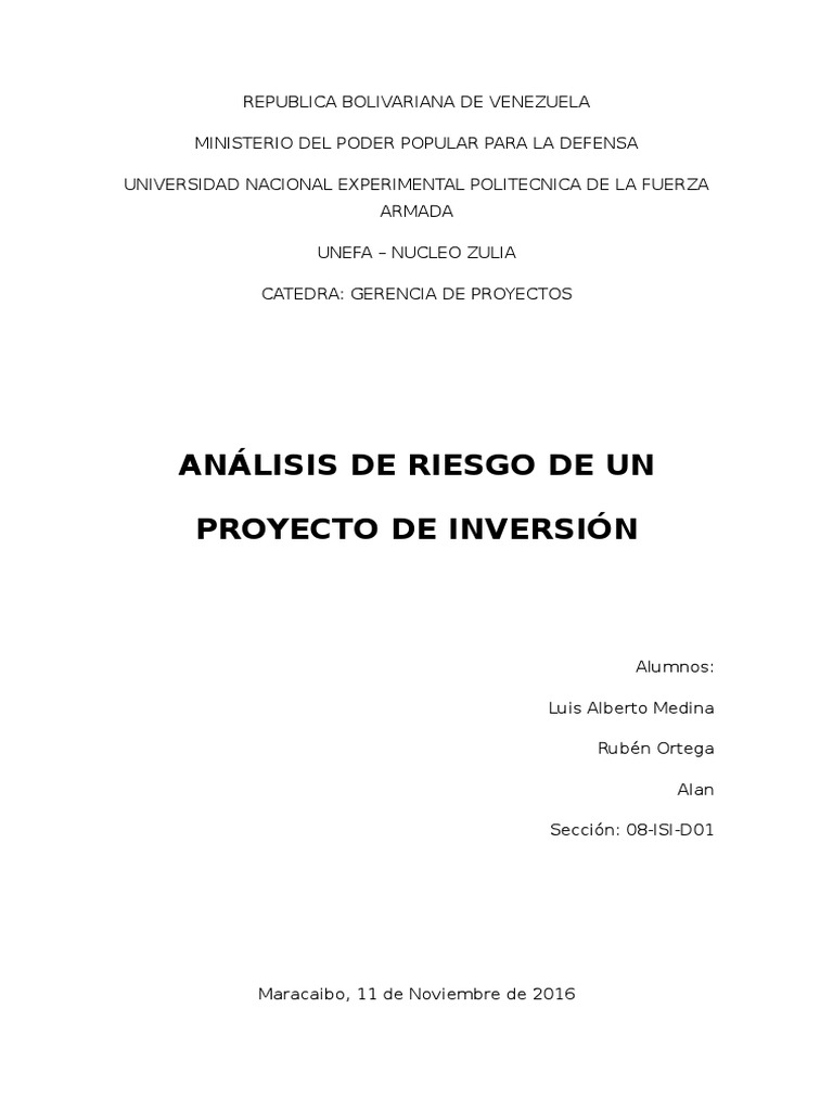 Análisis de Riesgo en Proyectos | PDF | Toma de decisiones | Interés
