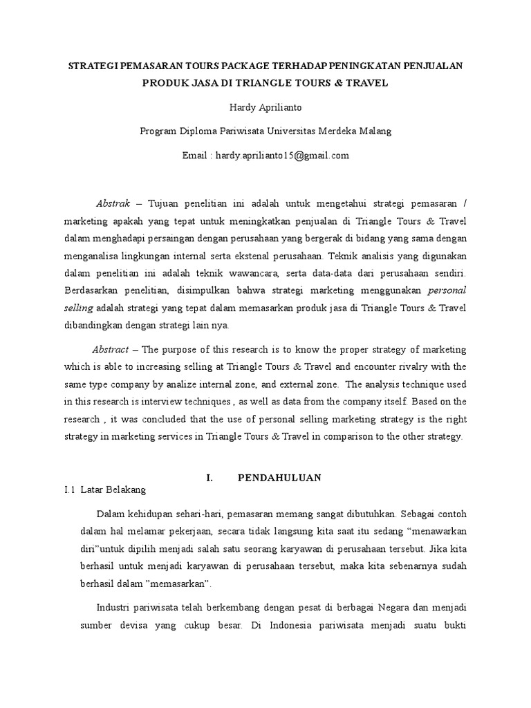Strategi Pemasaran Tours Package Terhadap Peningkatan Penjualan Produk Jasa Di Triangle Tours 1