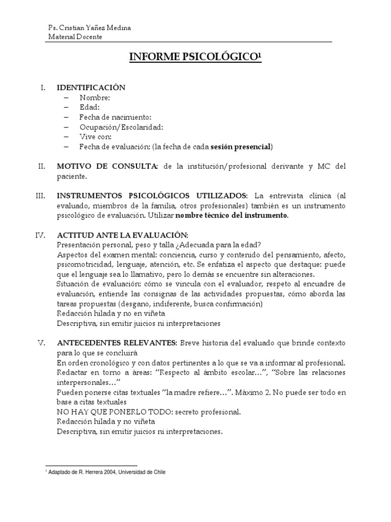 Informe Psicológico Identificación