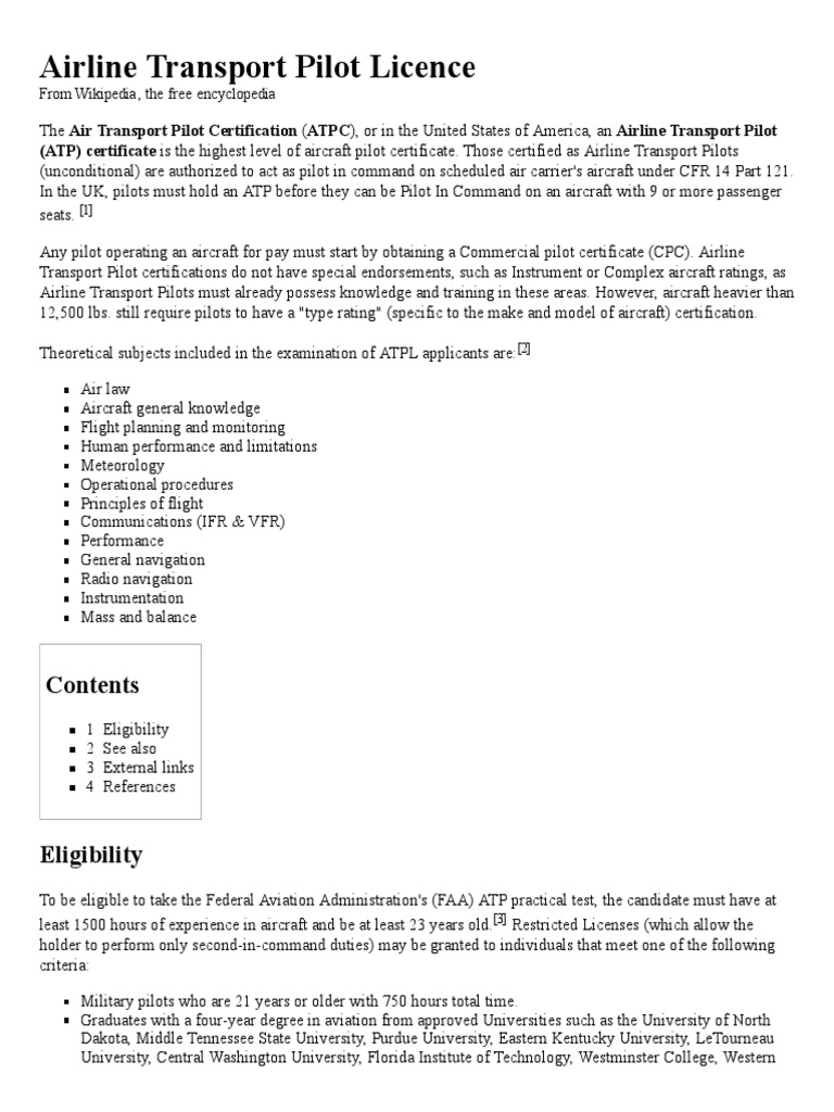Airline Transport Pilot License Overview | PDF | Pilot (Aeronautics ...