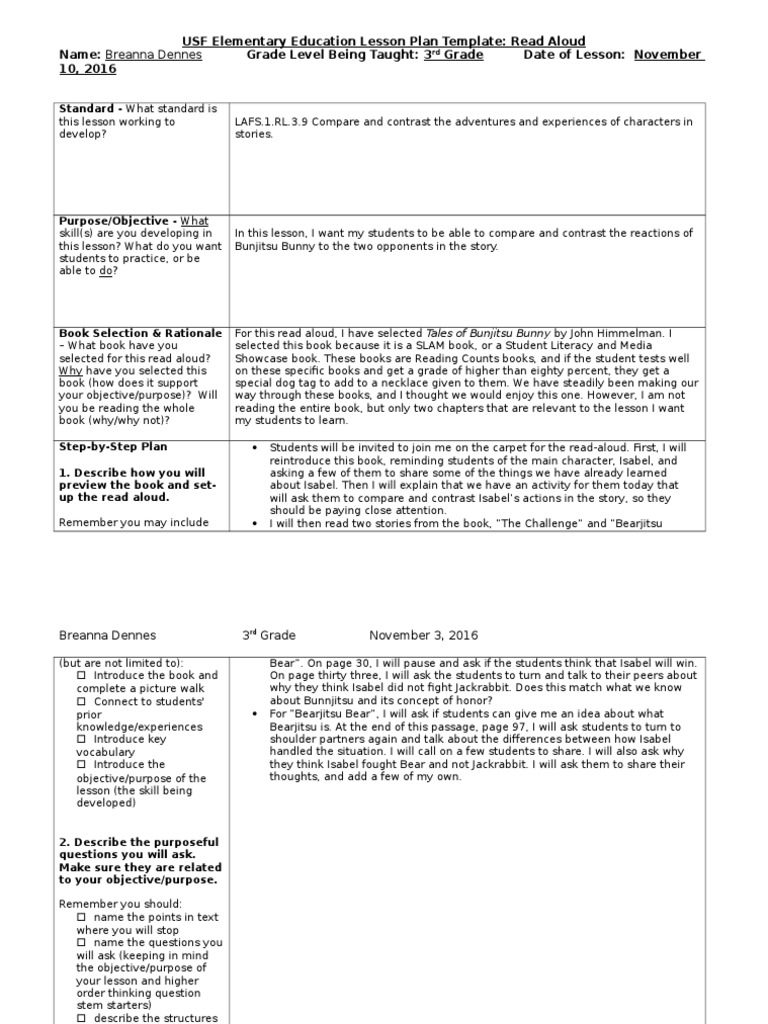 Level One Read Aloud Lesson Plan-Ct | PDF | Lesson Plan | Educational ...