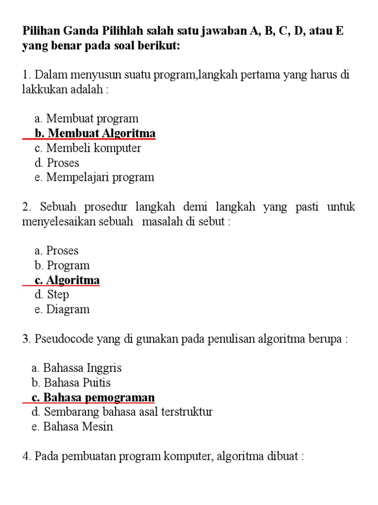 Soal Pilihan Ganda Pemrograman Dasar | PDF