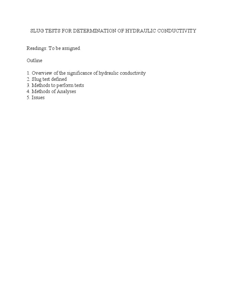 Slug Tests for Hydraulic Conductivity | PDF | Data Analysis ...