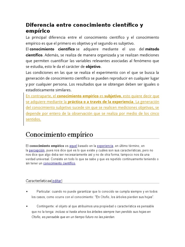 Diferencia Entre Conocimiento Científico y Empírico Las