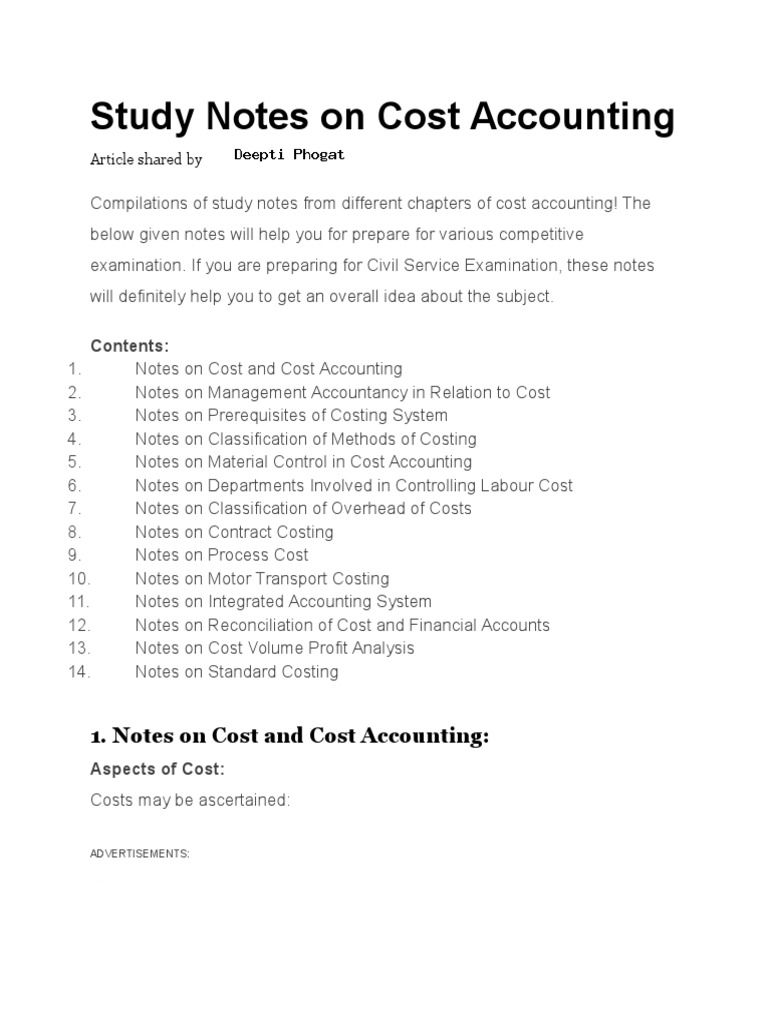 Cost Accounting Study Notes Guide | PDF | Cost Accounting | Payroll