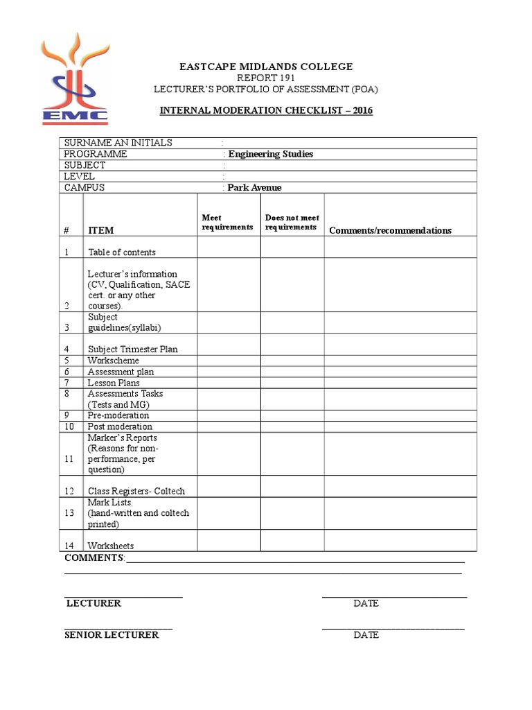 2016 Engineering Assessment Checklist | PDF