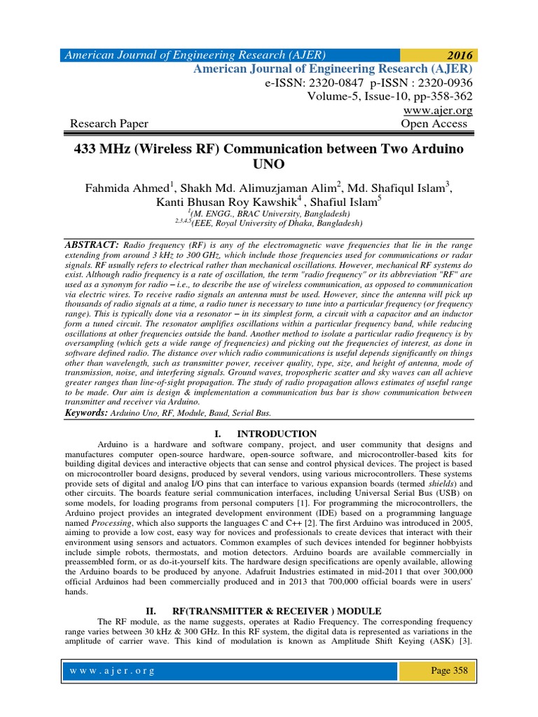 433 MHz Arduino RF Communication Setup | PDF | Radio Frequency | Arduino
