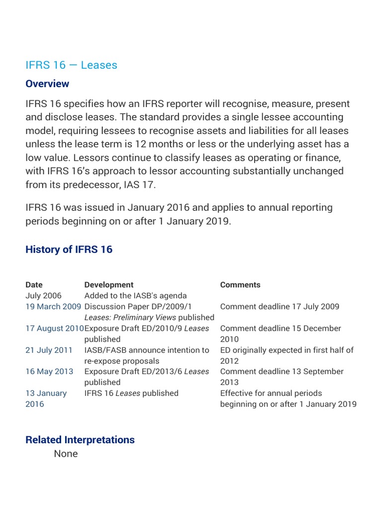 IFRS 16 — Leases | Lease | International Financial Reporting Standards