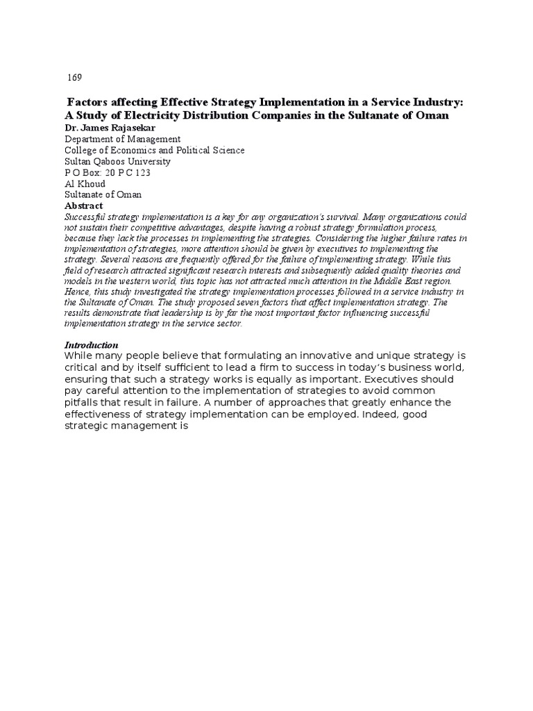 Strategy Implementation in Oman's Service Sector | PDF