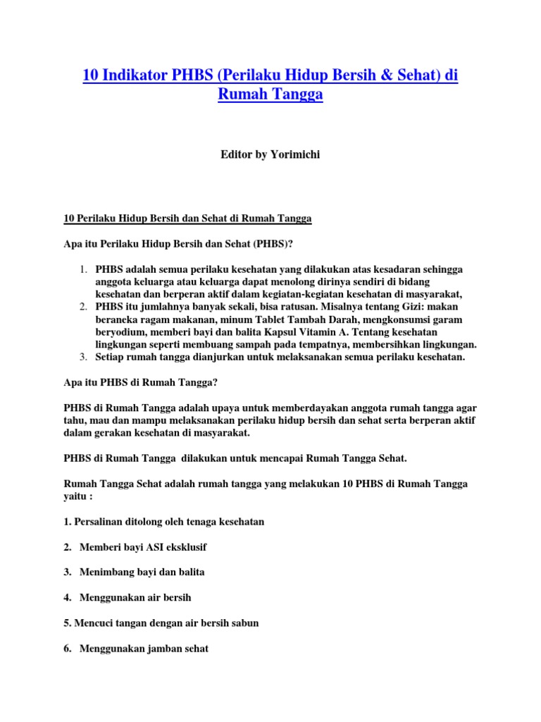 10 Indikator Phbs Pdf Pdf