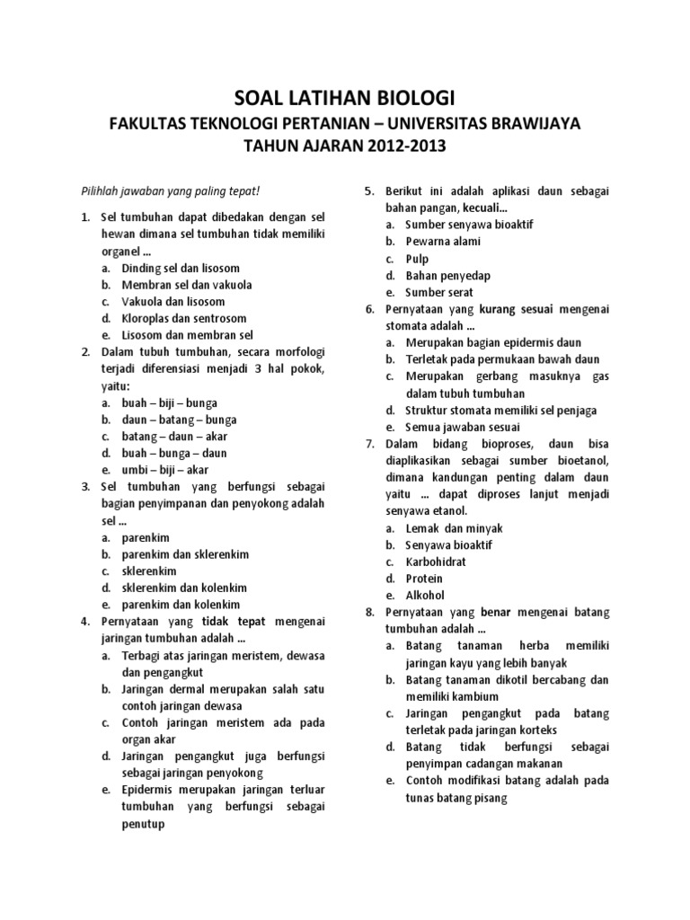 SOAL LATIHAN BIOLOGI 2013 2014pdf