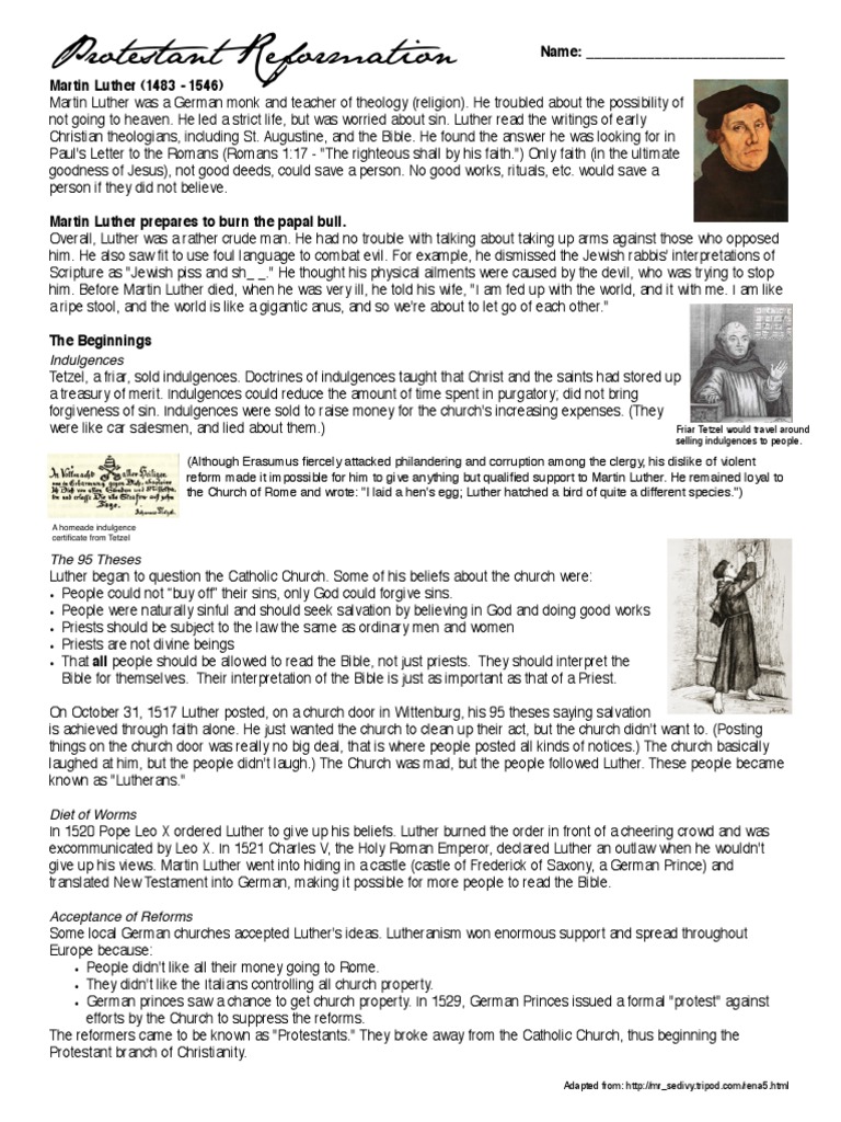 Martin Luther - Worksheet | PDF | Martin Luther | Indulgence