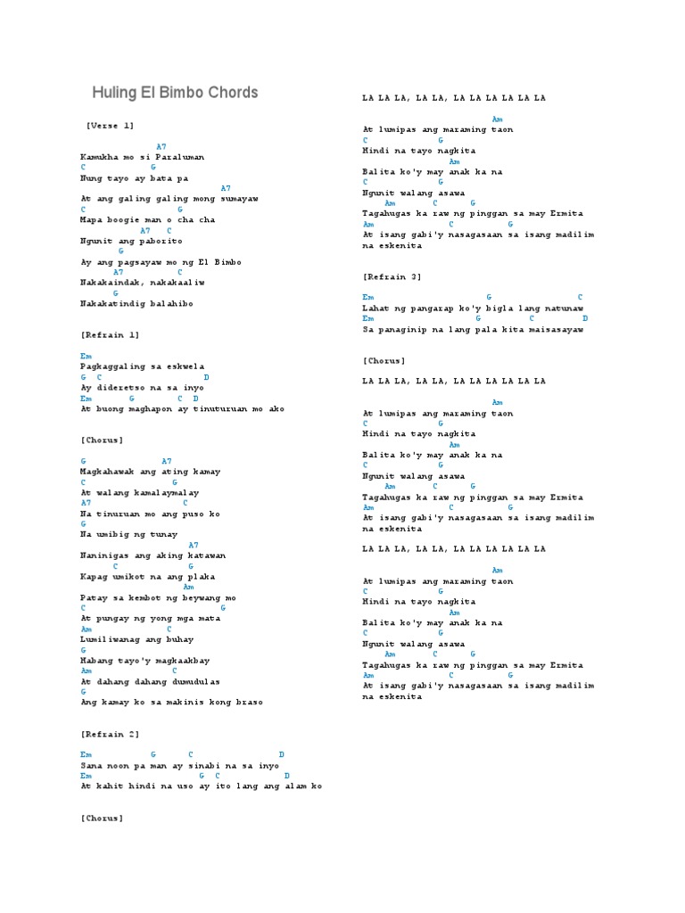 Huling El Bimbo Chords PDF