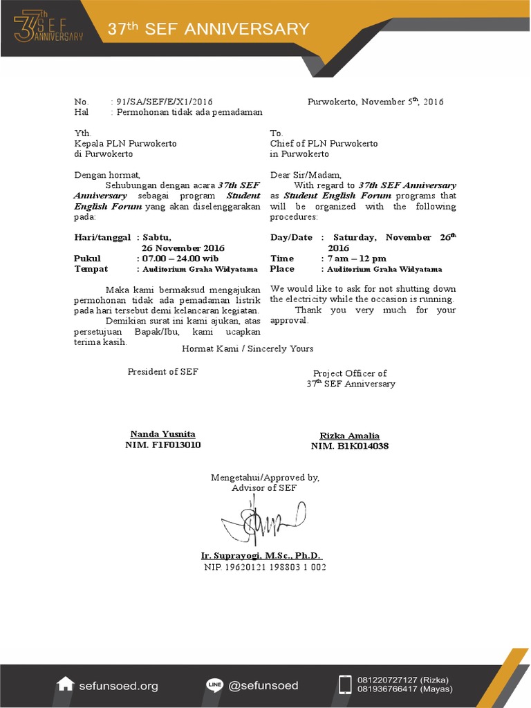 Surat Permohonan Tidak Ada Pemadaman Fix