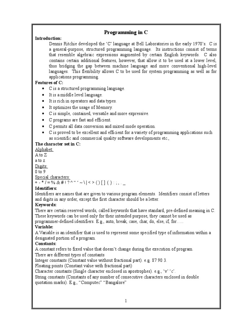 Programming in C | PDF