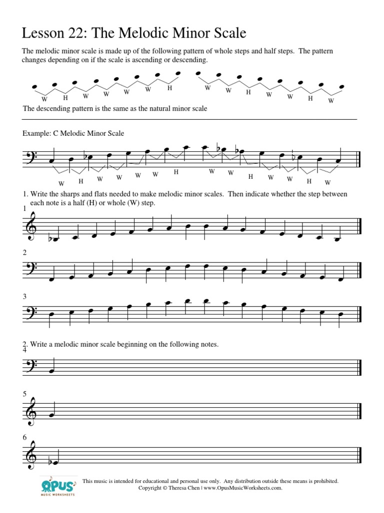 Music Theory Worksheet 28 Melodic Minor Scale  PDF