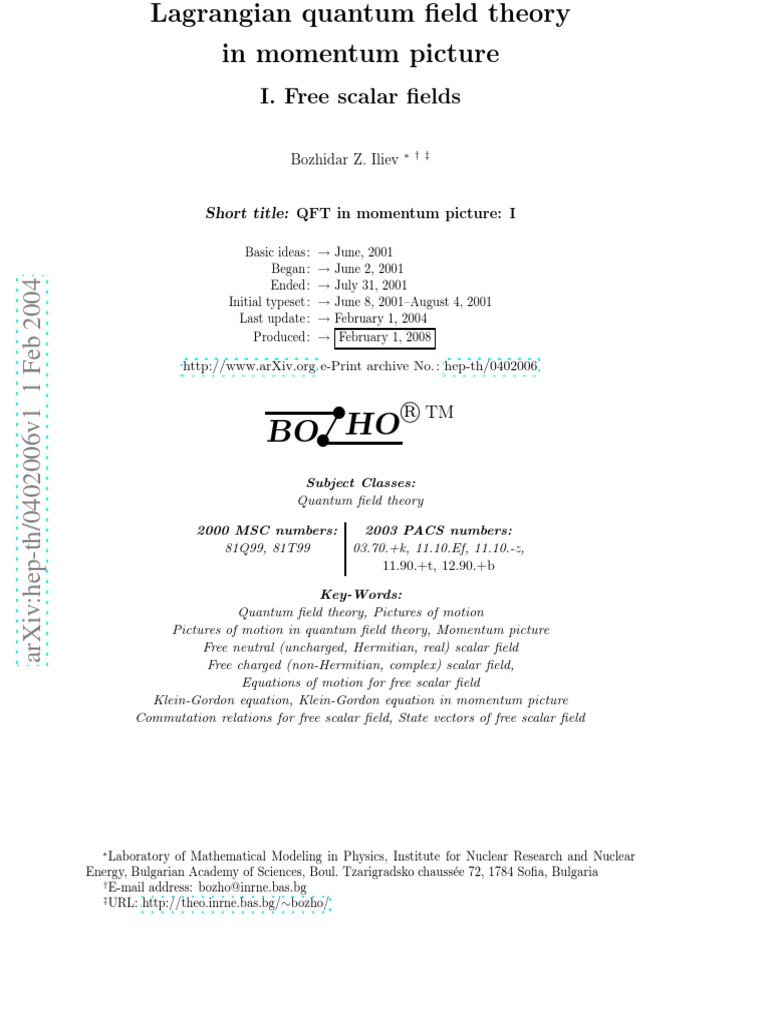 Lagrangian Quantum Field Theory | Download Free PDF | Field (Physics ...