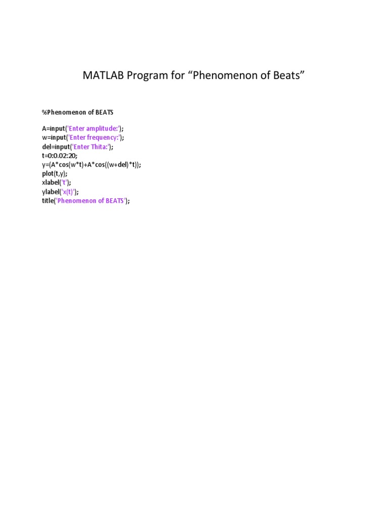 MATLAB Program For 