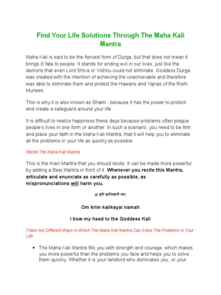 Kali Mantra | PDF | Kali | Mantra