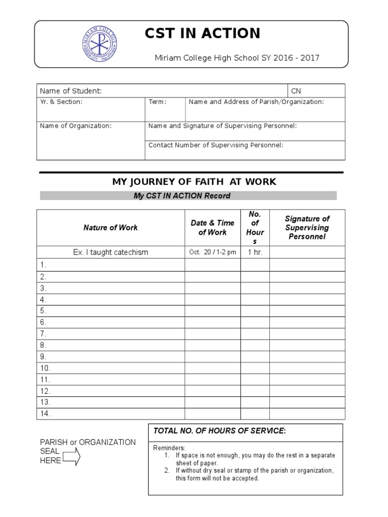 CST in Action: Faith Work Record | PDF