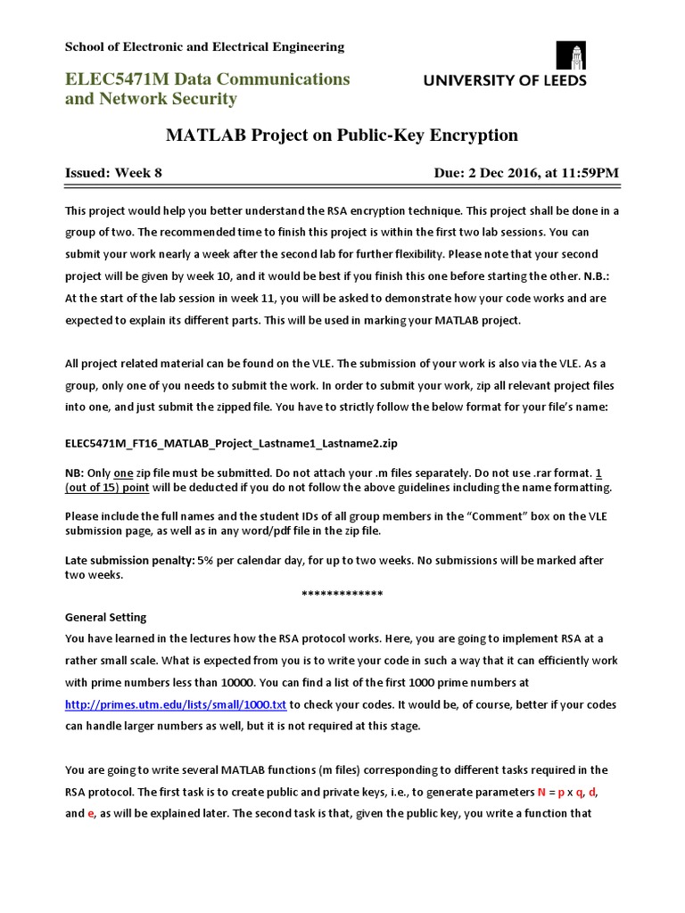 MATLAB RSA Encryption Project Guide | PDF | Key (Cryptography) | Public ...