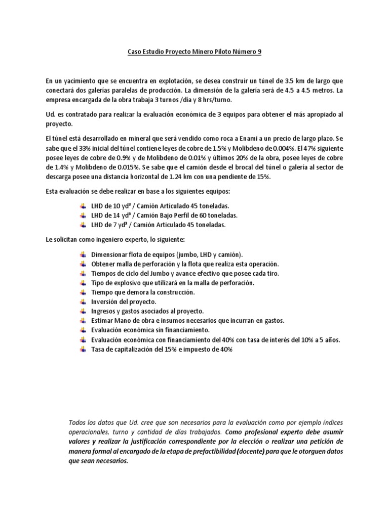Caso Estudio Proyecto Minero Piloto Número 9  Minería 