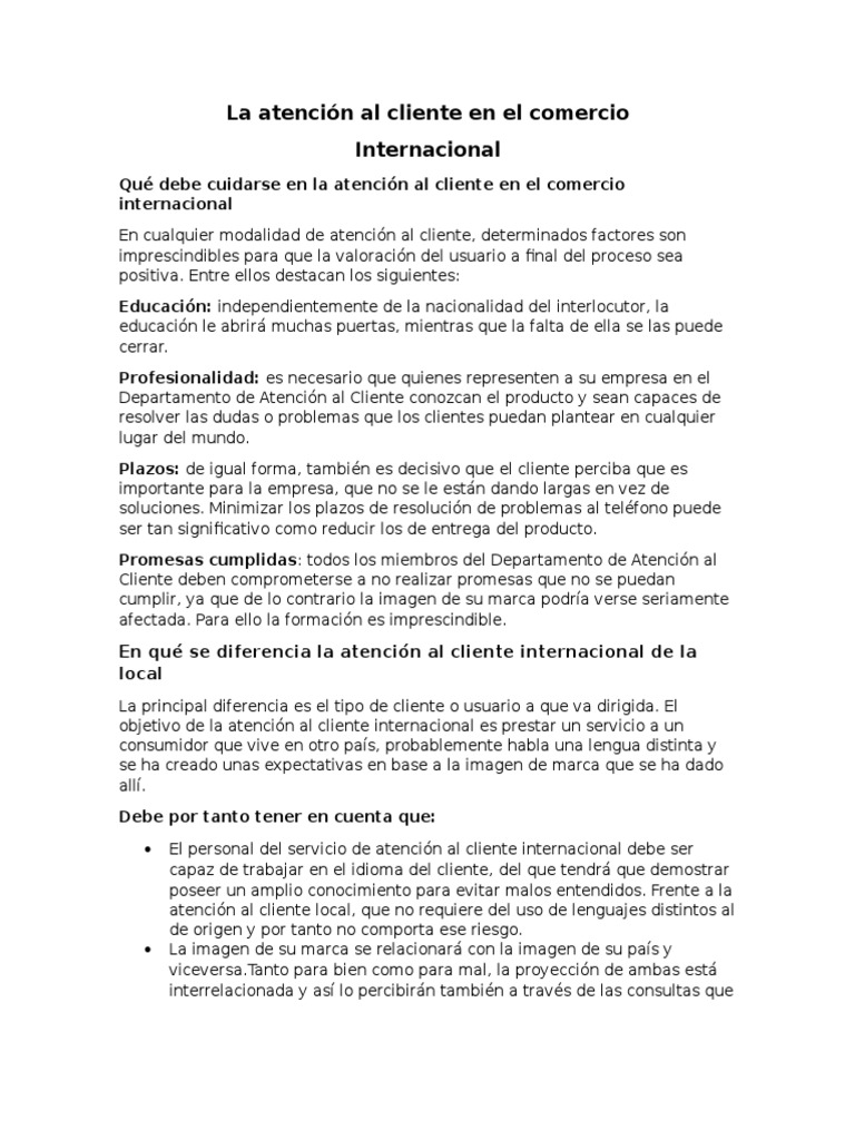 La Atención Al Cliente en El Comercio | PDF | Servicio al Cliente | Cliente
