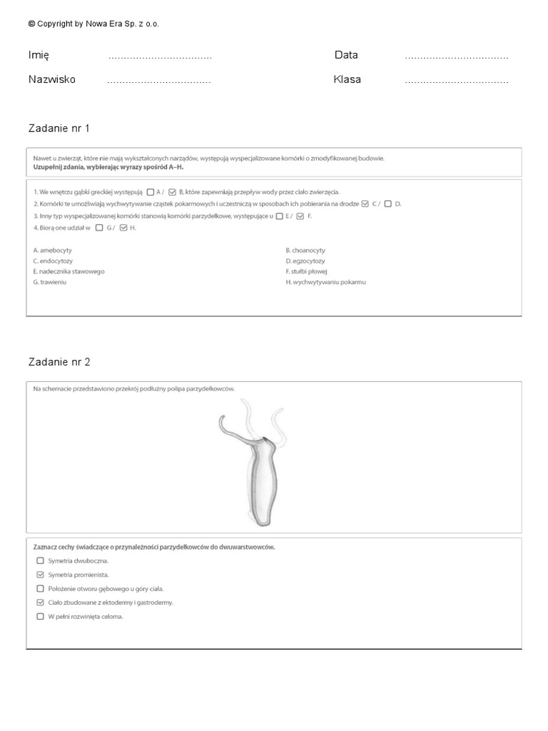 Sprawdzian Biologia Puls życia 1 świat Kręgowców