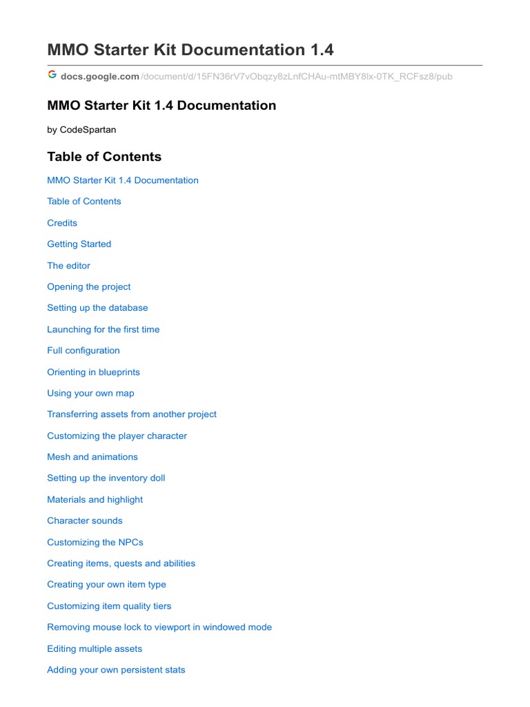 MMO Starter Kit Documentation 14 - A4 | PDF | Php | Server (Computing)