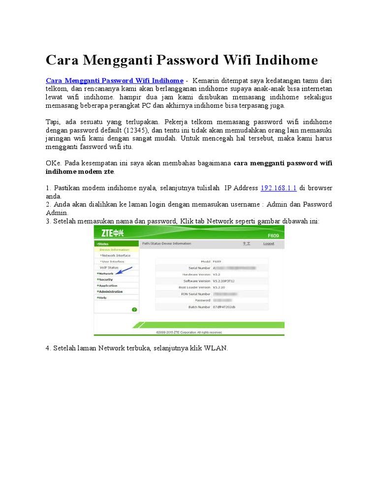 Cara Ganti Password Wifi Indihome | PDF
