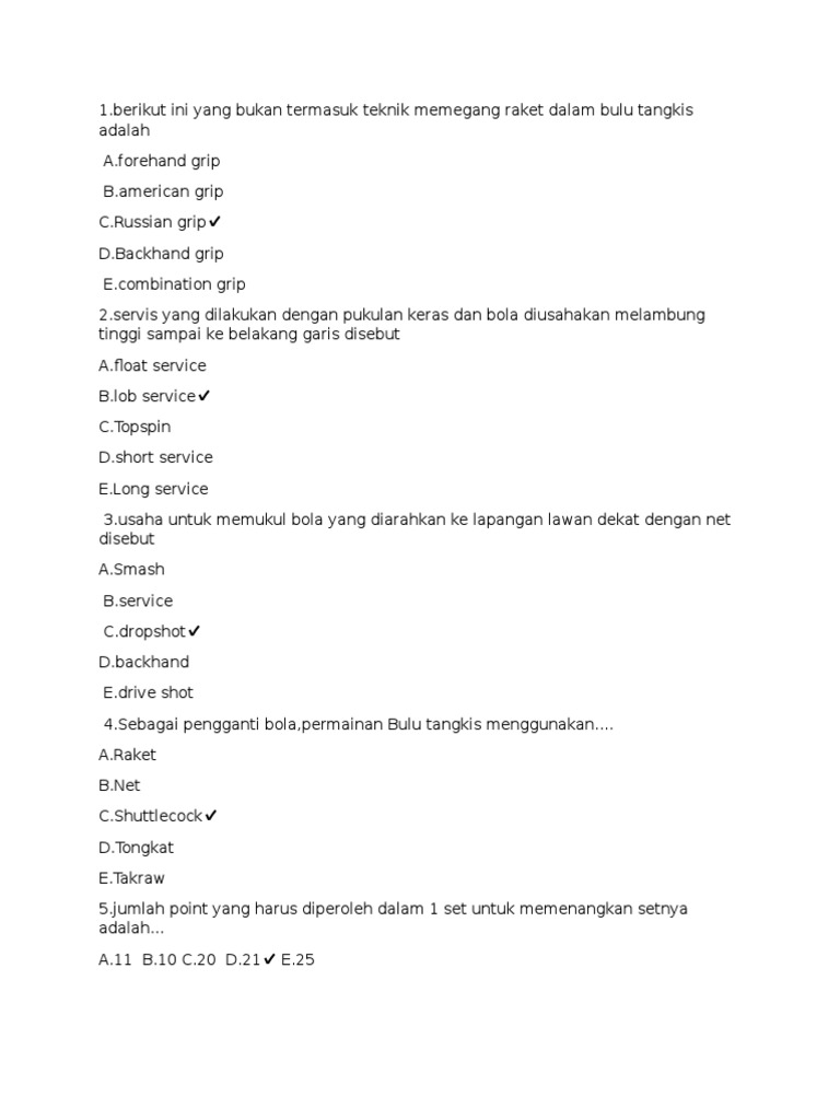 Soal Bulu Tangkis Dan Tenis Meja