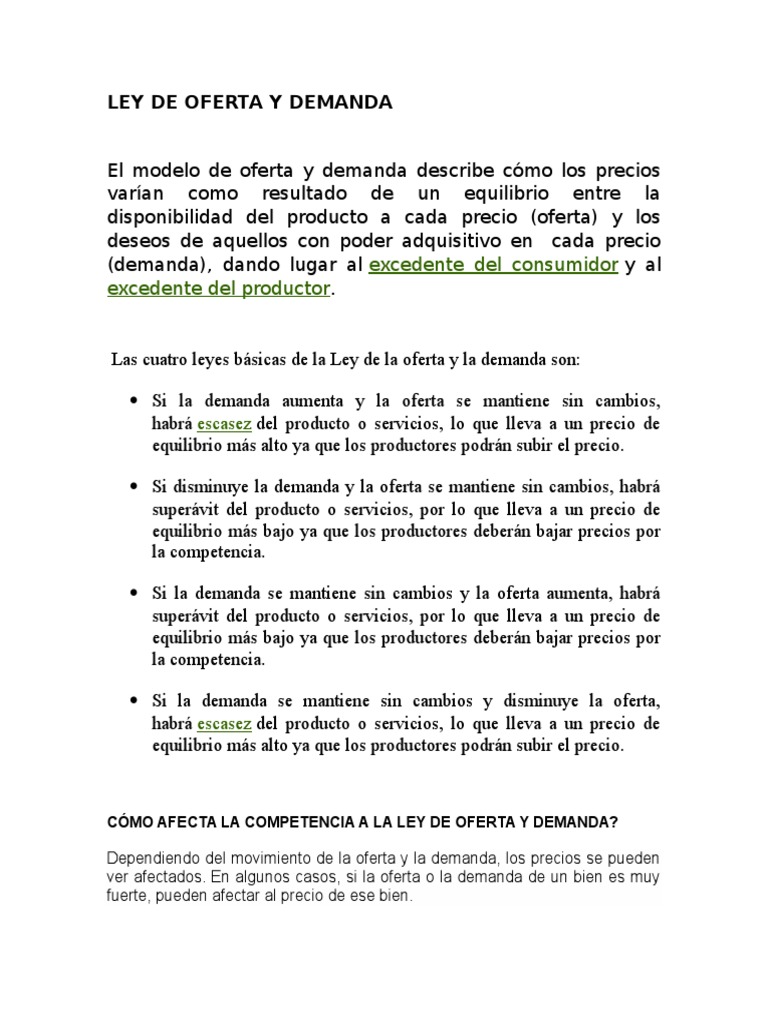 Ley de Oferta y Demanda Explicada | PDF | Oferta (economía) | Oferta y ...