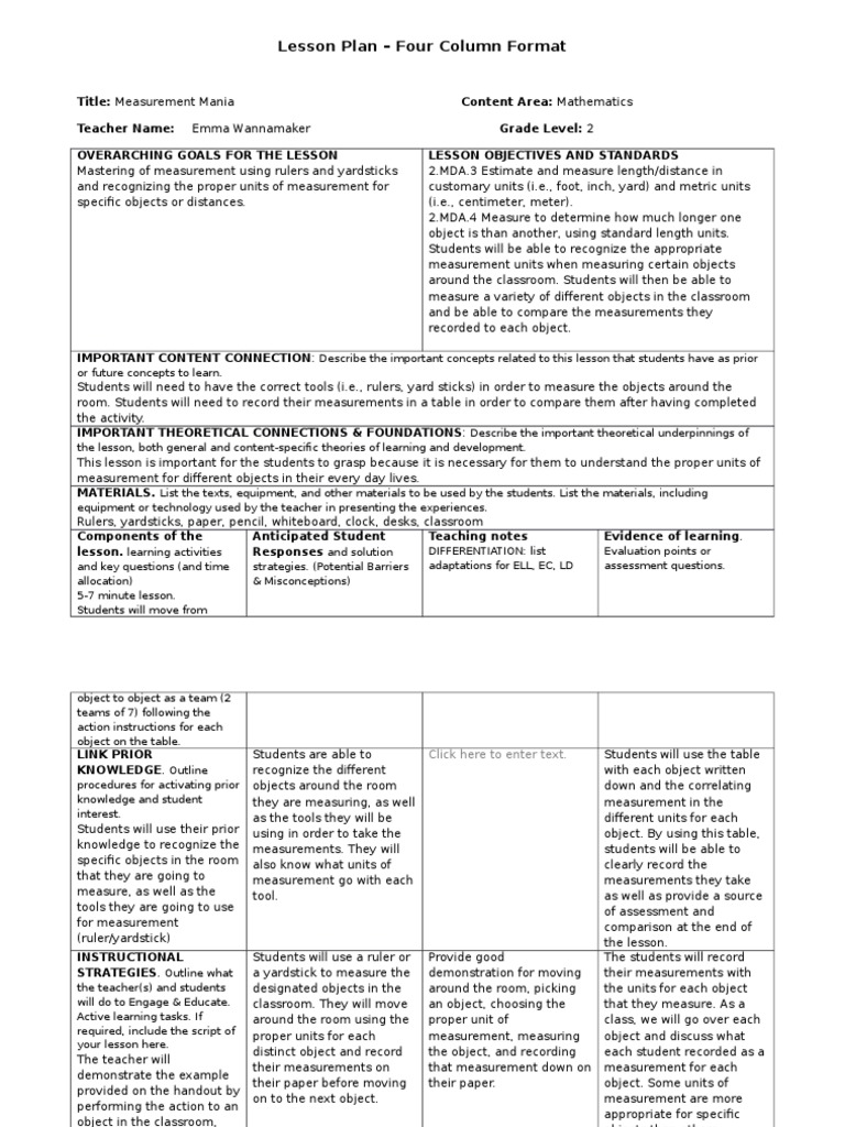 4c lesson plan template Classroom Educational Assessment