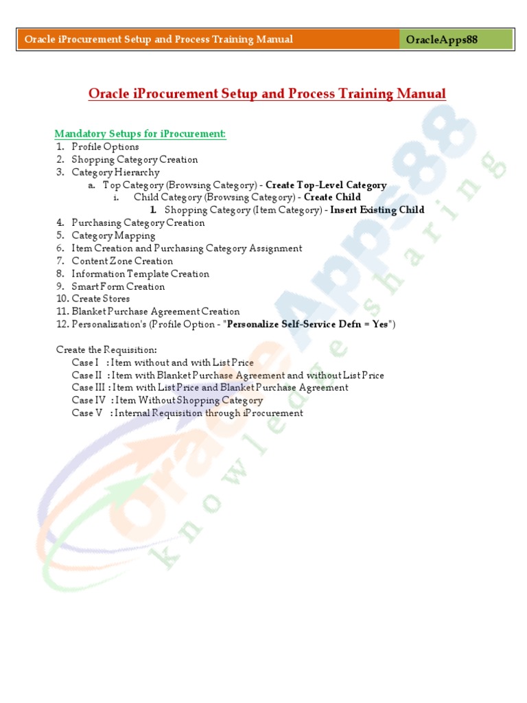 Oracle iProcurement Setup and Process Training Manual.pdf | Procurement