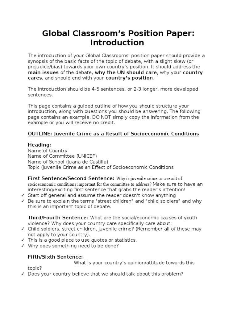Position Paper Outline Introduction