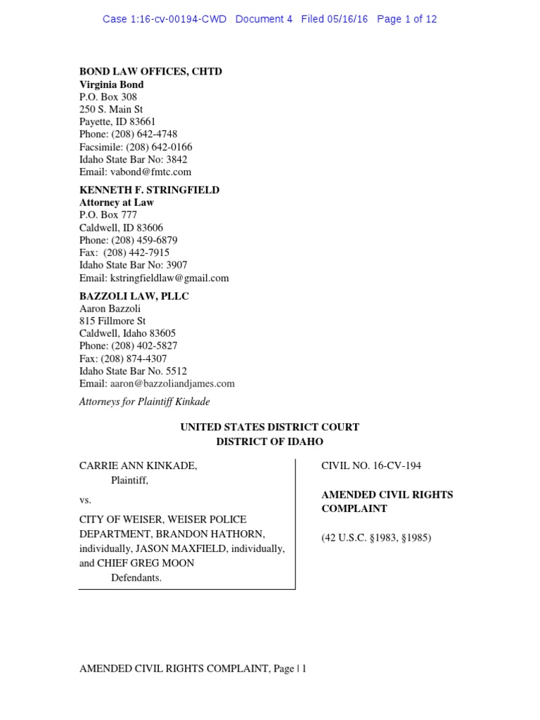 Weiser Police Lawsuit | PDF | Bivens V. Six Unknown Named Agents ...