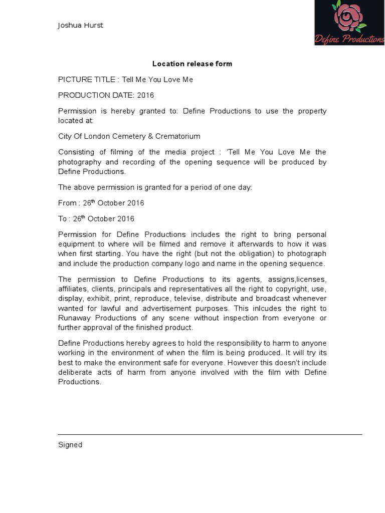 Location Release Form TRA | PDF | Copyright Law | Law