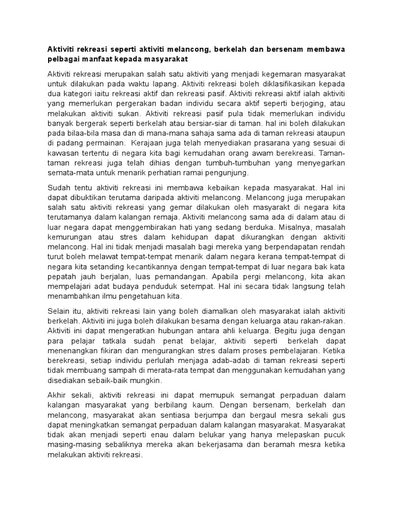 Aktiviti Rekreasi Seperti Aktiviti Melancong2 Pdf
