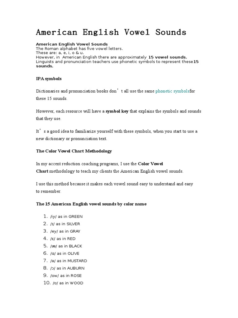 American English Vowel Sounds Overview | PDF | Vowel | English Language