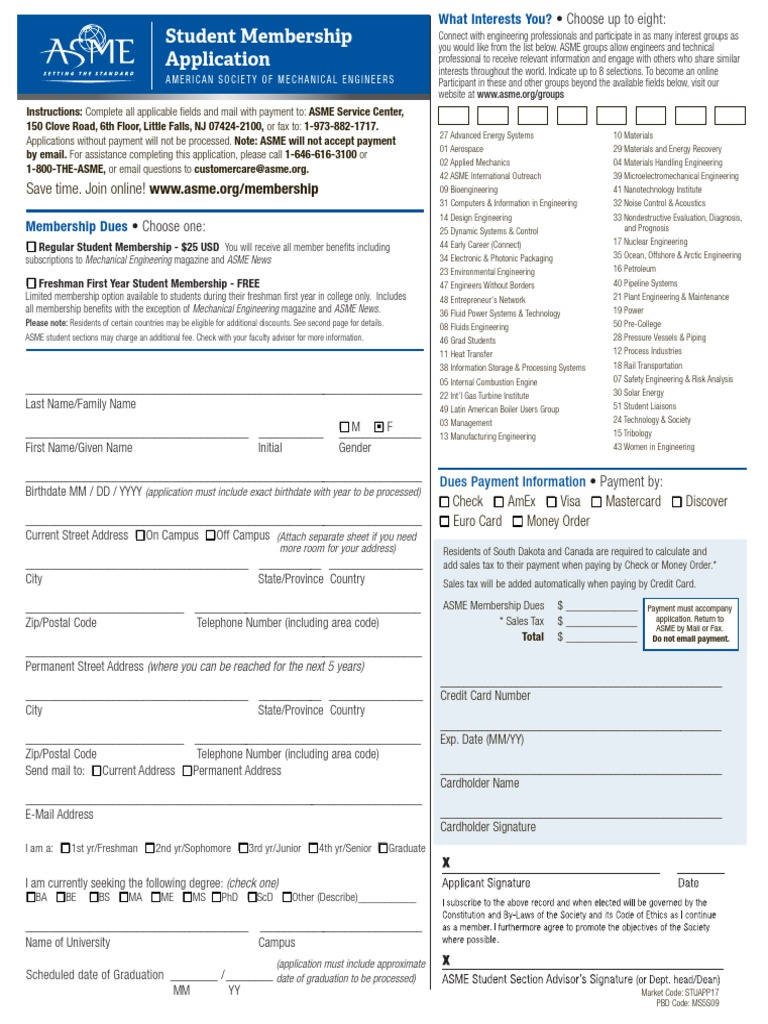 Student Membership Application | PDF | Visa Inc. | Credit Card
