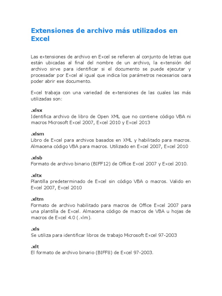 Extensiones de Archivos en Excel | PDF | Tecnología