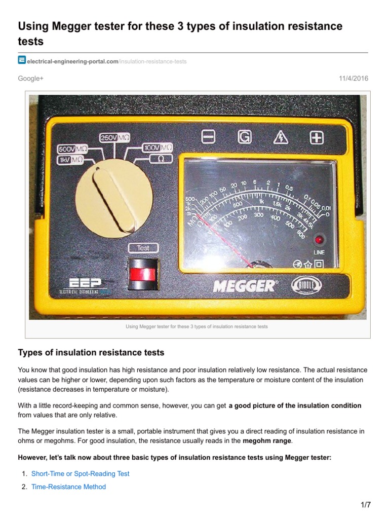 Megger Tester for These 3 Types of Insulation Resistance Tests