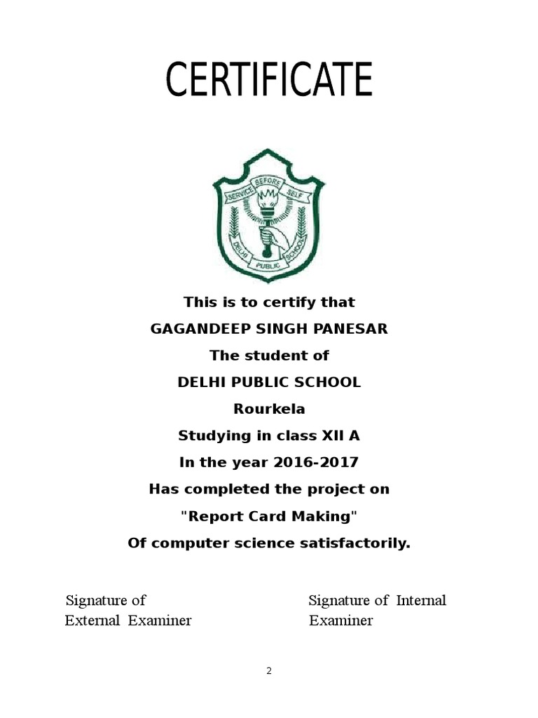 Certificate For Computer Project | PDF