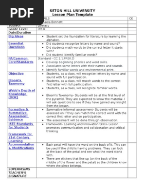 literacy lesson plan