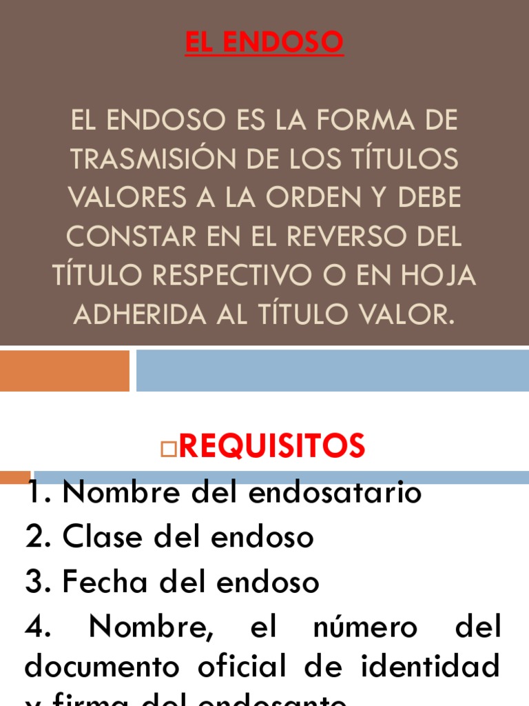 Requisitos y Clases de Endoso de Títulos | PDF | Ley de fideicomiso ...